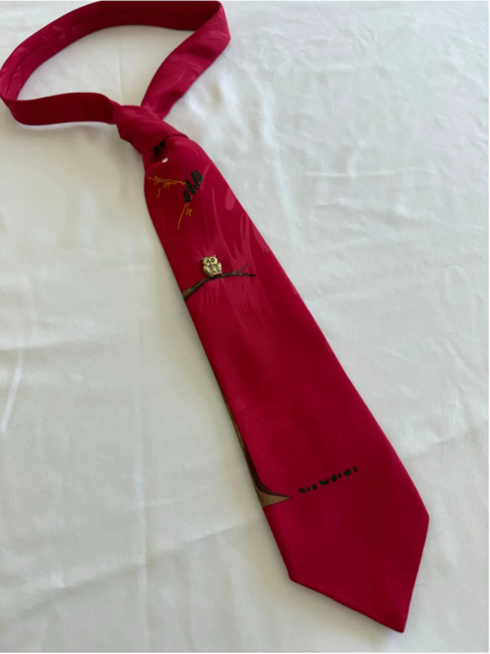 Men's Vintage Vicky Davis Red Gold Owl Novelty Tie One Size
